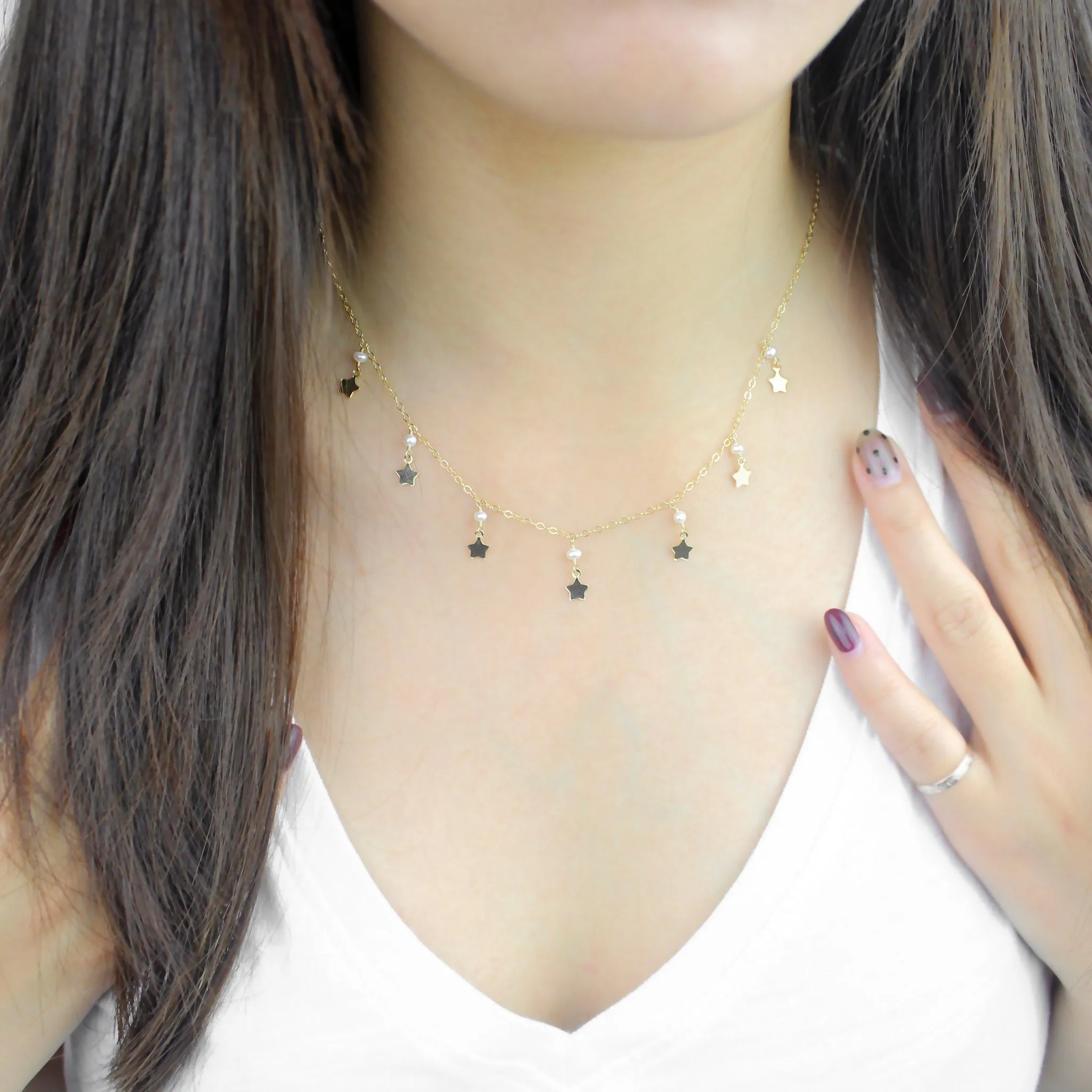 MiniDot Necklace: Stars on Pearl