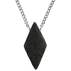 Modern Men's Genuine Black Lava Rock Diamond Pendant on Stainless Steel Chain Necklace, 27"