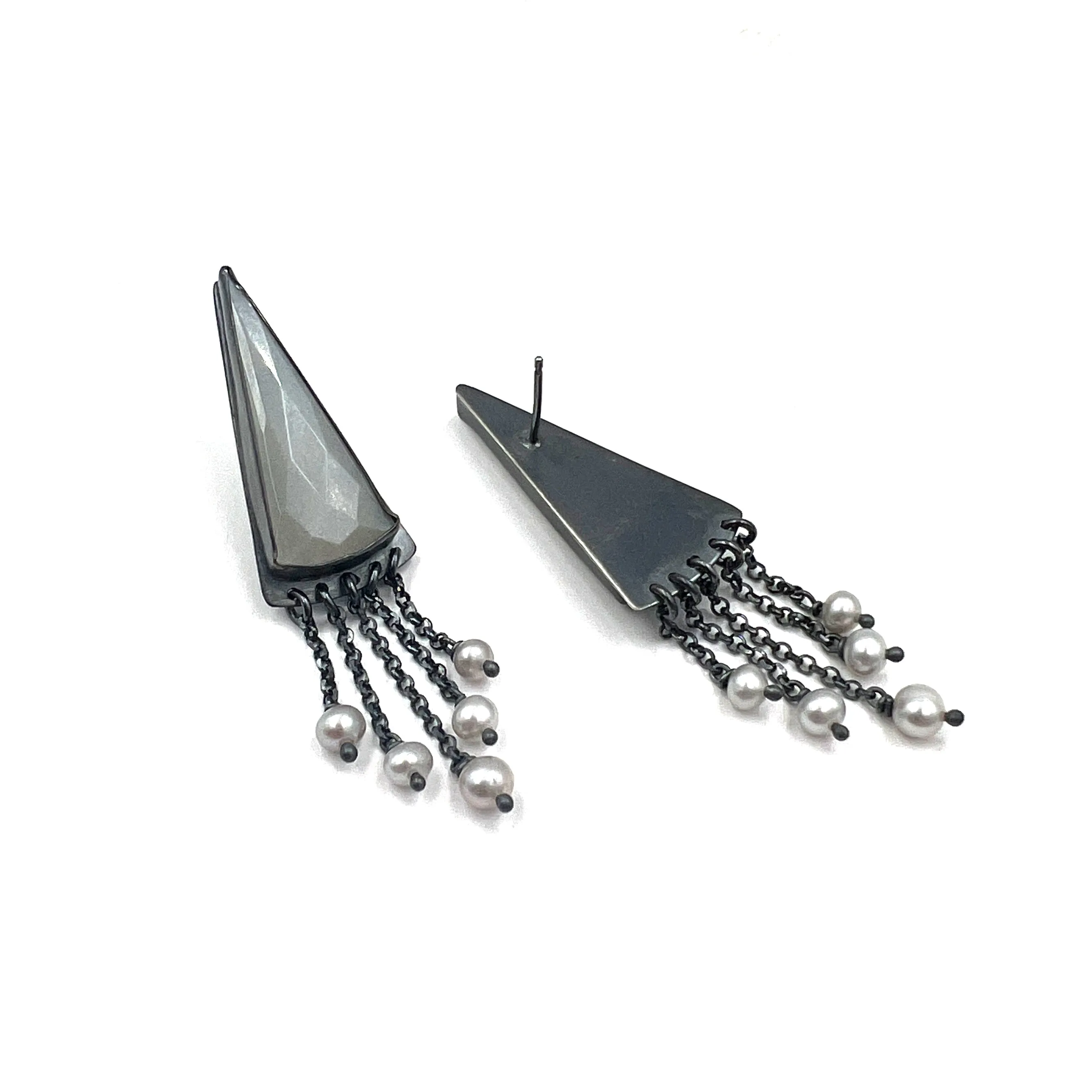 Moonstone & Pearl Fringe Earrings