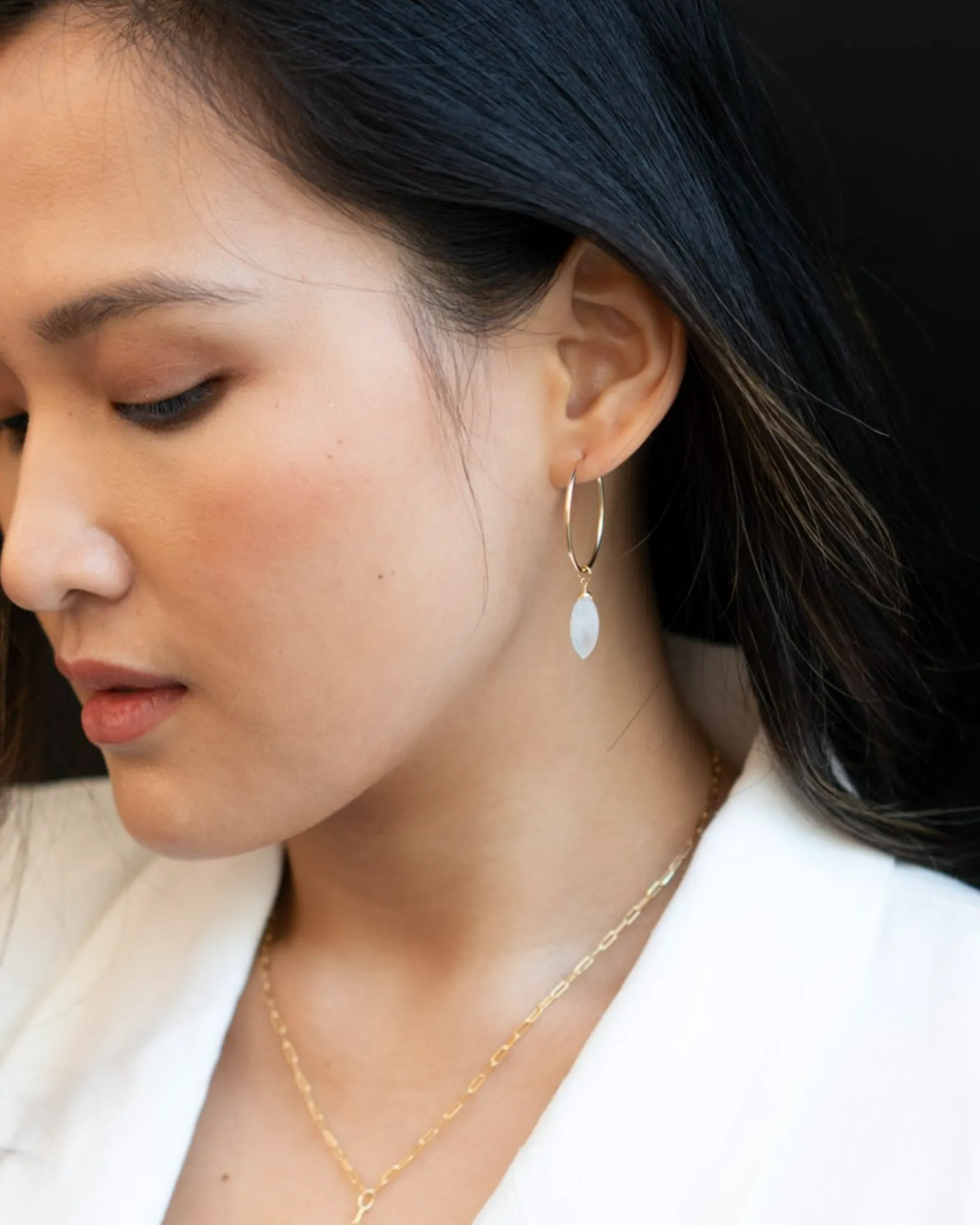 Moonstone Marquise-cut Hoops