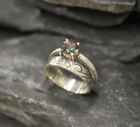 Mystic Topaz Ring - Wide Purple Band - Double Band Ring