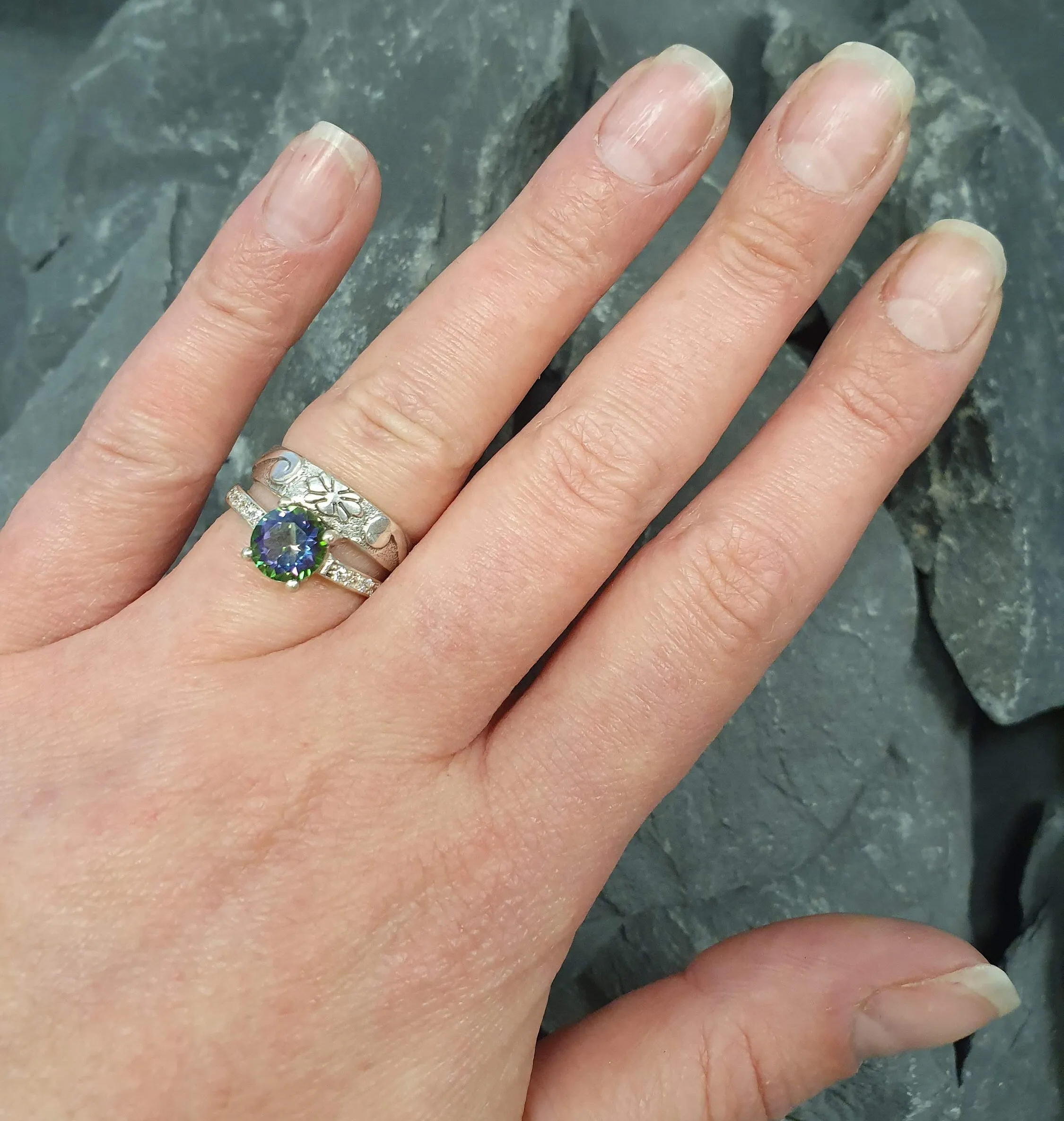 Mystic Topaz Ring - Wide Purple Band - Double Band Ring