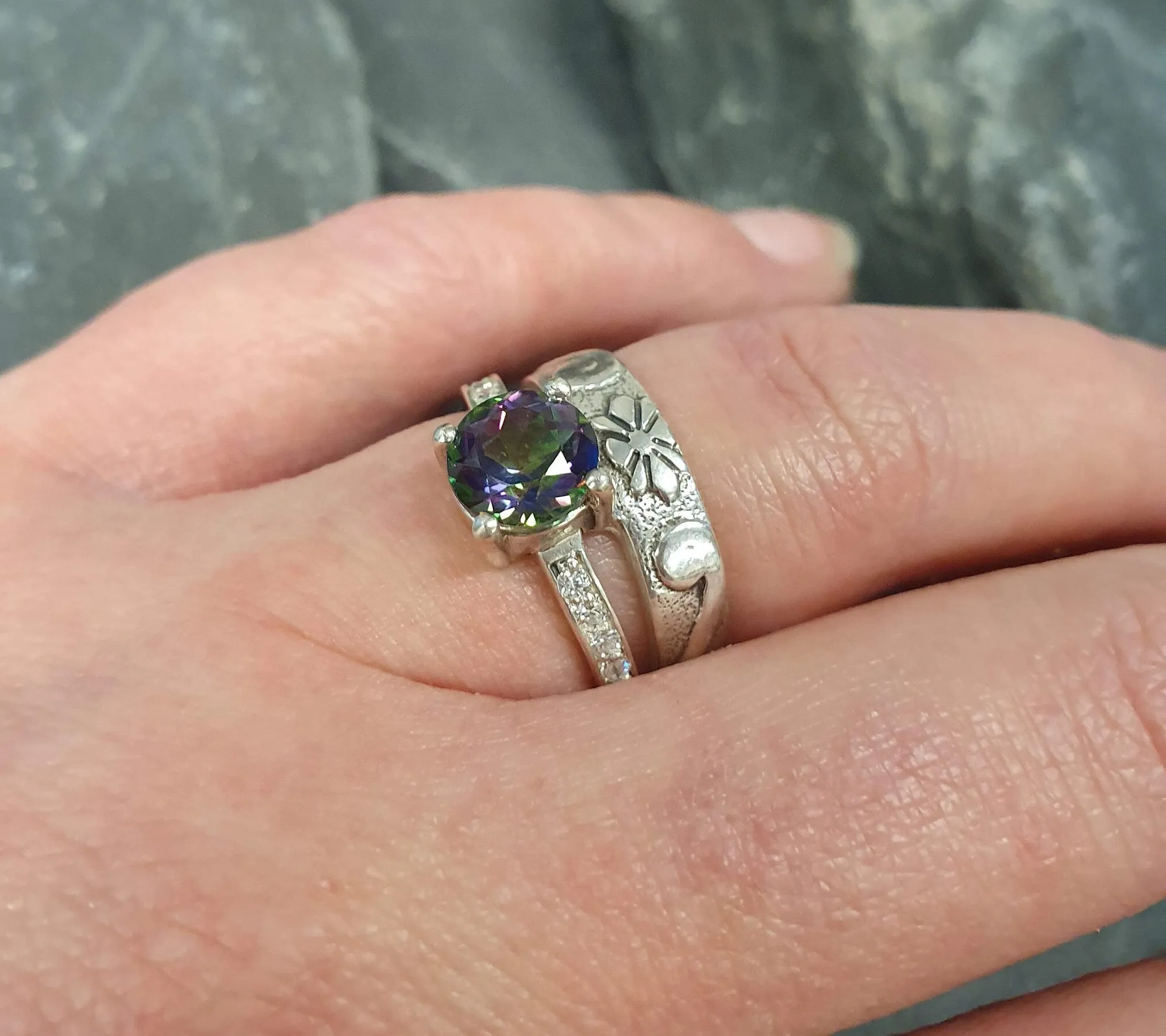 Mystic Topaz Ring - Wide Purple Band - Double Band Ring