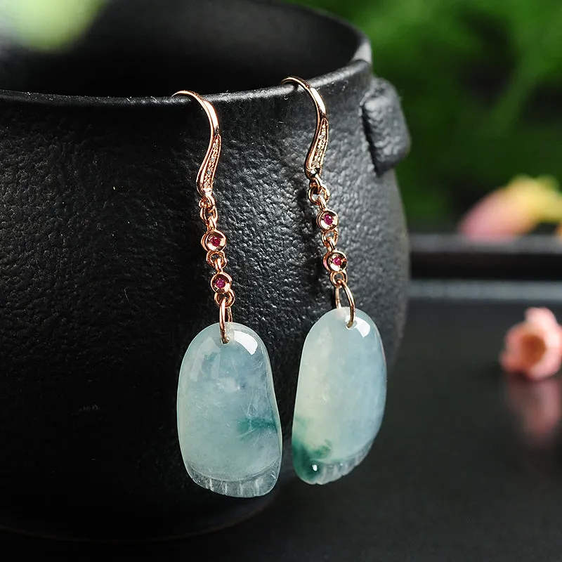 Natural Jade Earrings Jadeite Gold Earrings EG57