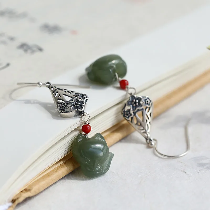Natural Jade Earrings Nephrite Agate Silver Earrings ZNE328