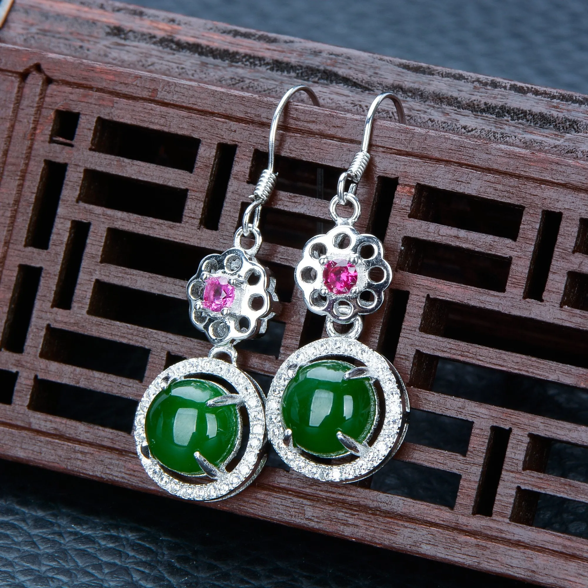 Natural Jade Earrings Nephrite Silver Earrings NE161