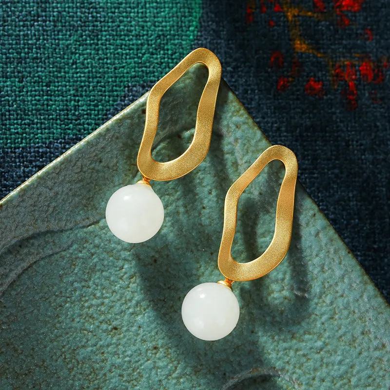 Natural Jade Earrings Nephrite Silver Earrings ZNE394