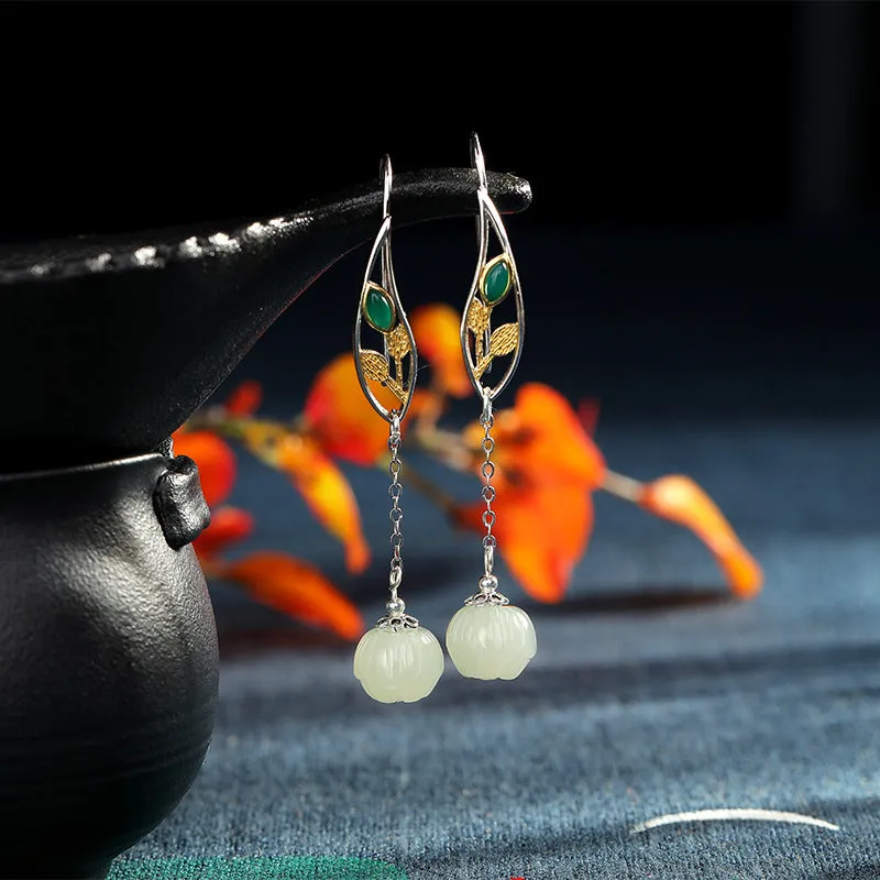 Natural Jade Earrings Nephrite Silver Earrings ZNE474