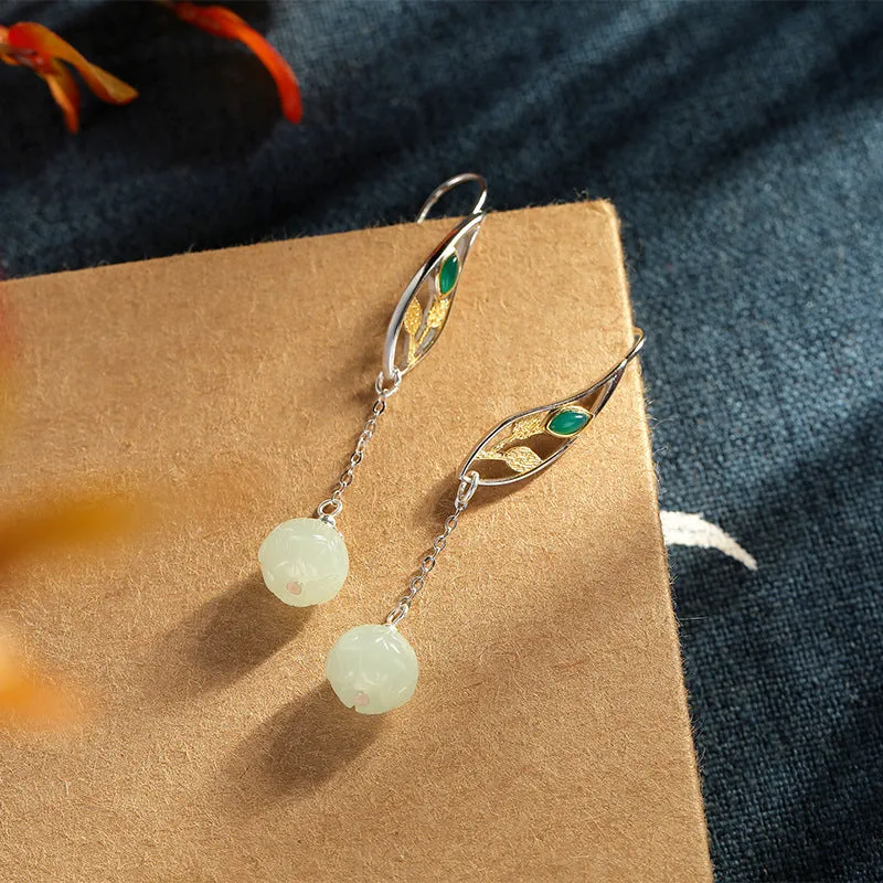 Natural Jade Earrings Nephrite Silver Earrings ZNE474