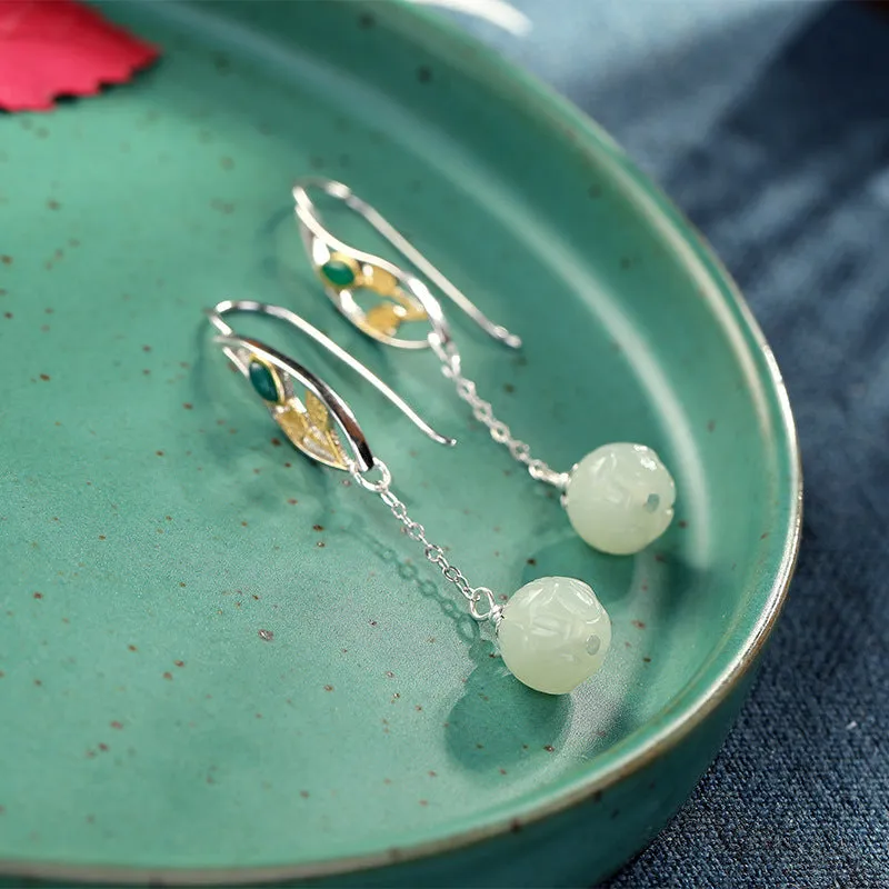 Natural Jade Earrings Nephrite Silver Earrings ZNE474