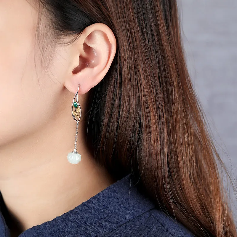 Natural Jade Earrings Nephrite Silver Earrings ZNE474