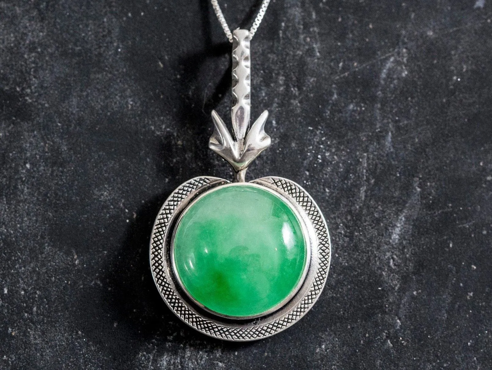 Natural Jade Necklace - Large Green Pendant - Green Vintage Necklace