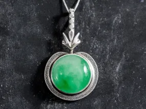 Natural Jade Necklace - Large Green Pendant - Green Vintage Necklace