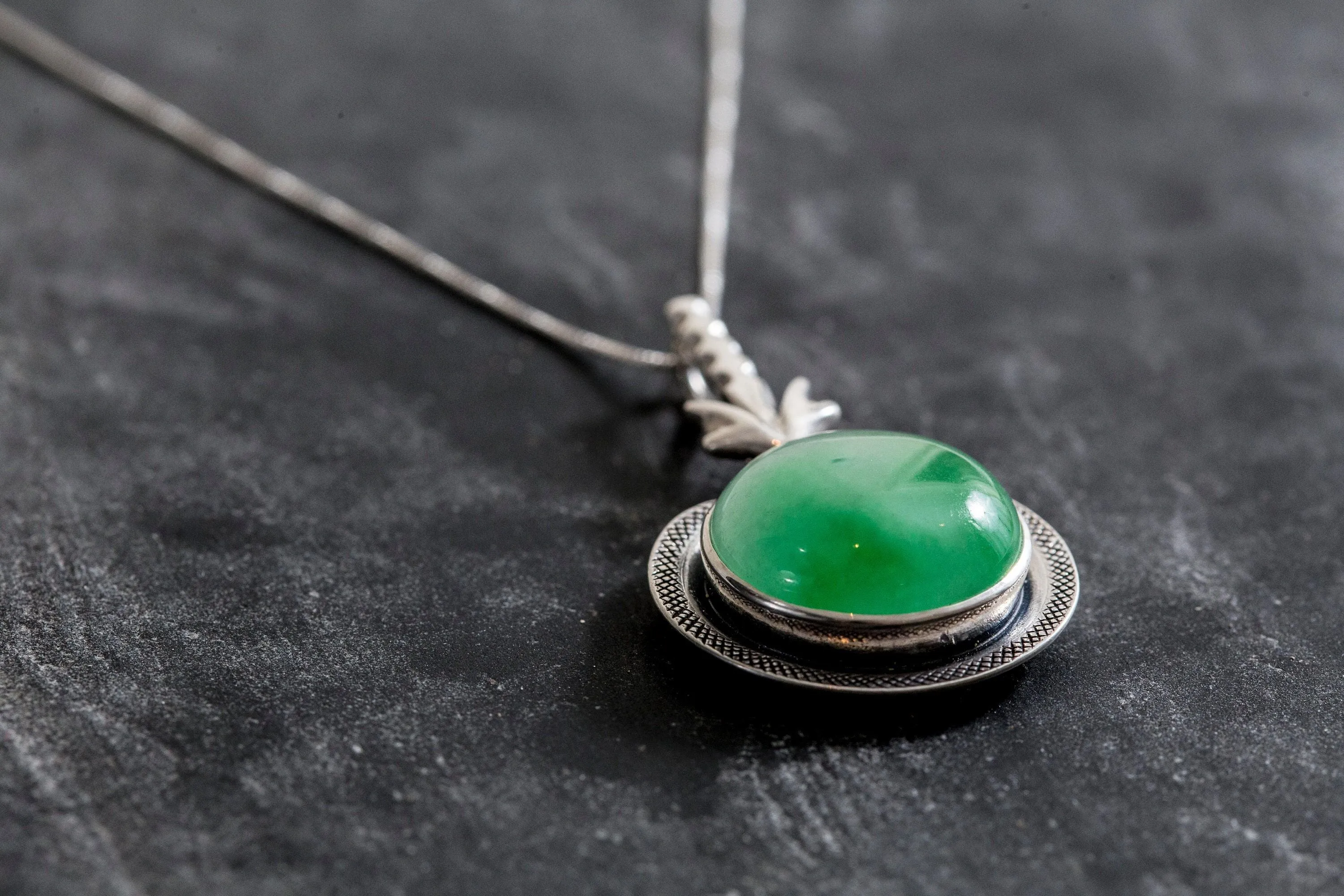 Natural Jade Necklace - Large Green Pendant - Green Vintage Necklace
