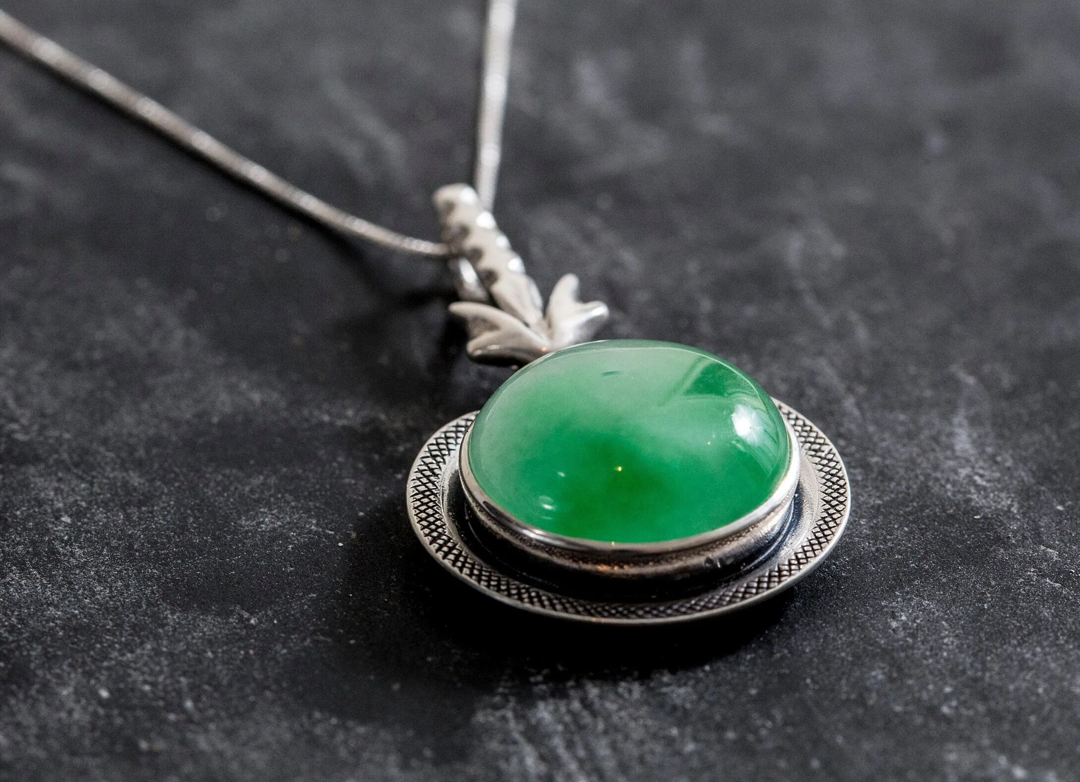 Natural Jade Necklace - Large Green Pendant - Green Vintage Necklace