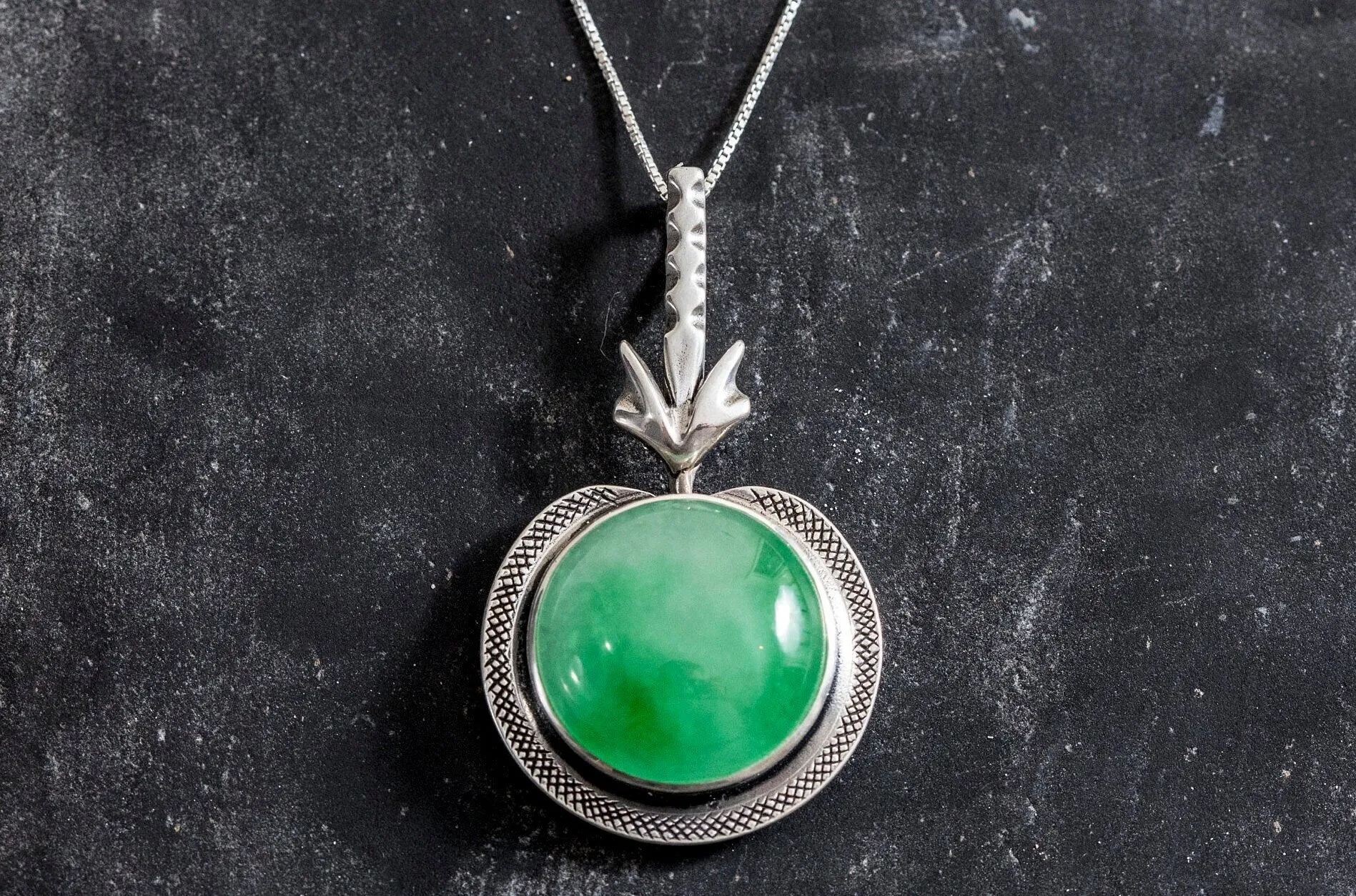 Natural Jade Necklace - Large Green Pendant - Green Vintage Necklace