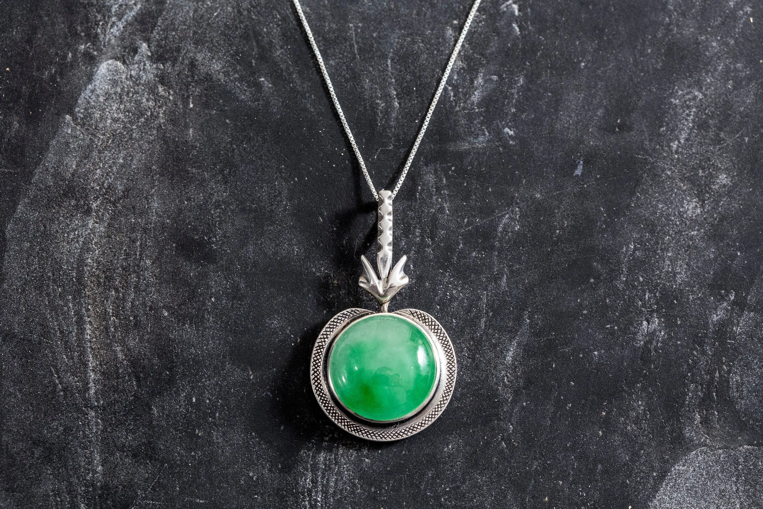 Natural Jade Necklace - Large Green Pendant - Green Vintage Necklace