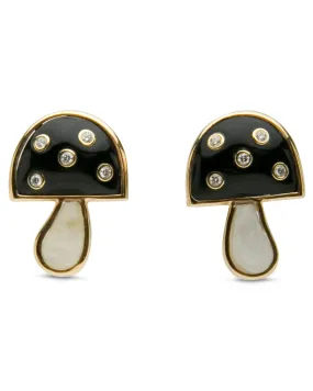 Onyx and Moonstone Mini Mushroom Stud Earrings
