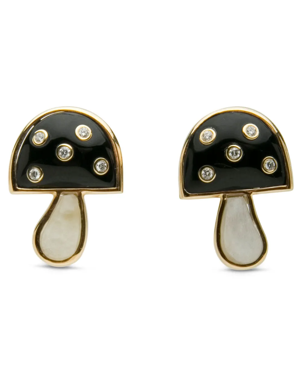 Onyx and Moonstone Mini Mushroom Stud Earrings