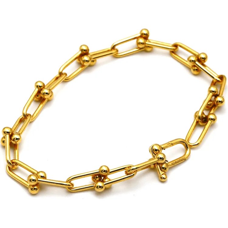 Real Gold GZTF Hardware With Real TF Lock Solid Chain Bracelet 0372 (19 C.M) BR1467