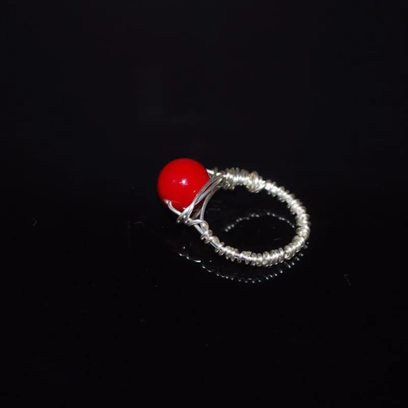 Red Shell Handcrafted Wire Women's Ring