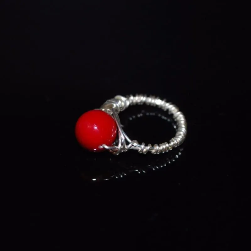 Red Shell Handcrafted Wire Women's Ring