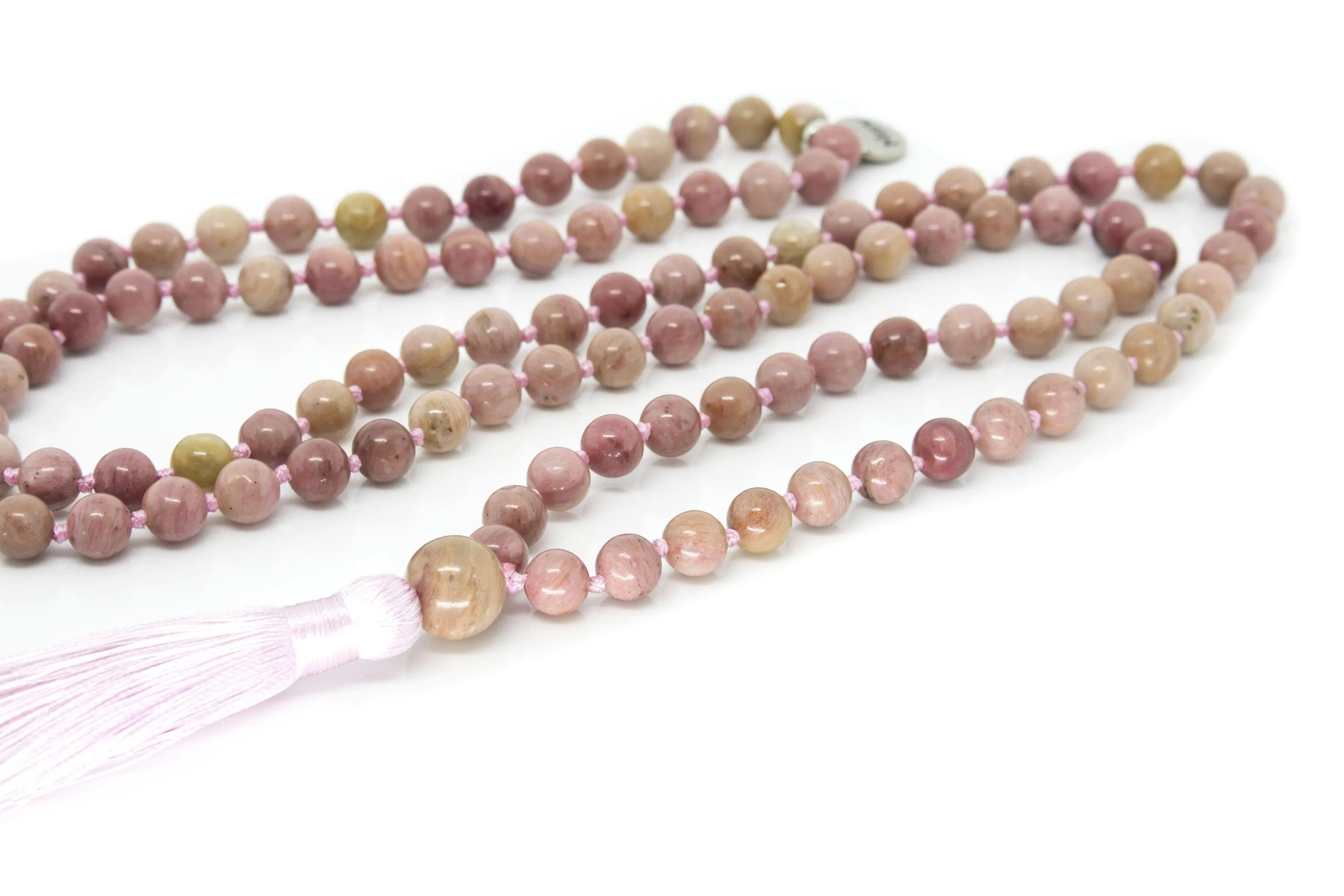 Rhodonite Mala Beads Necklace - Gemstone Guru