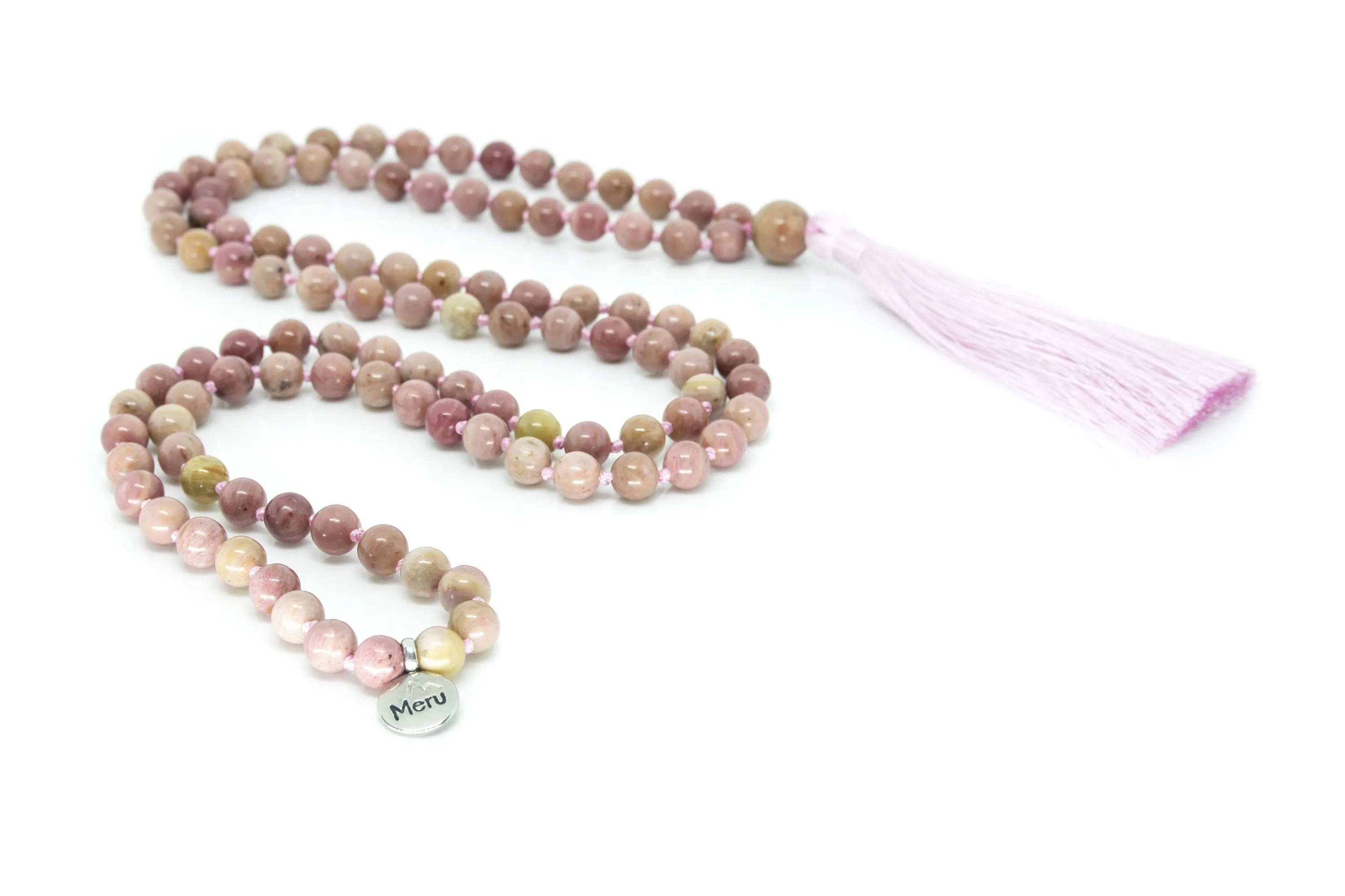 Rhodonite Mala Beads Necklace - Gemstone Guru
