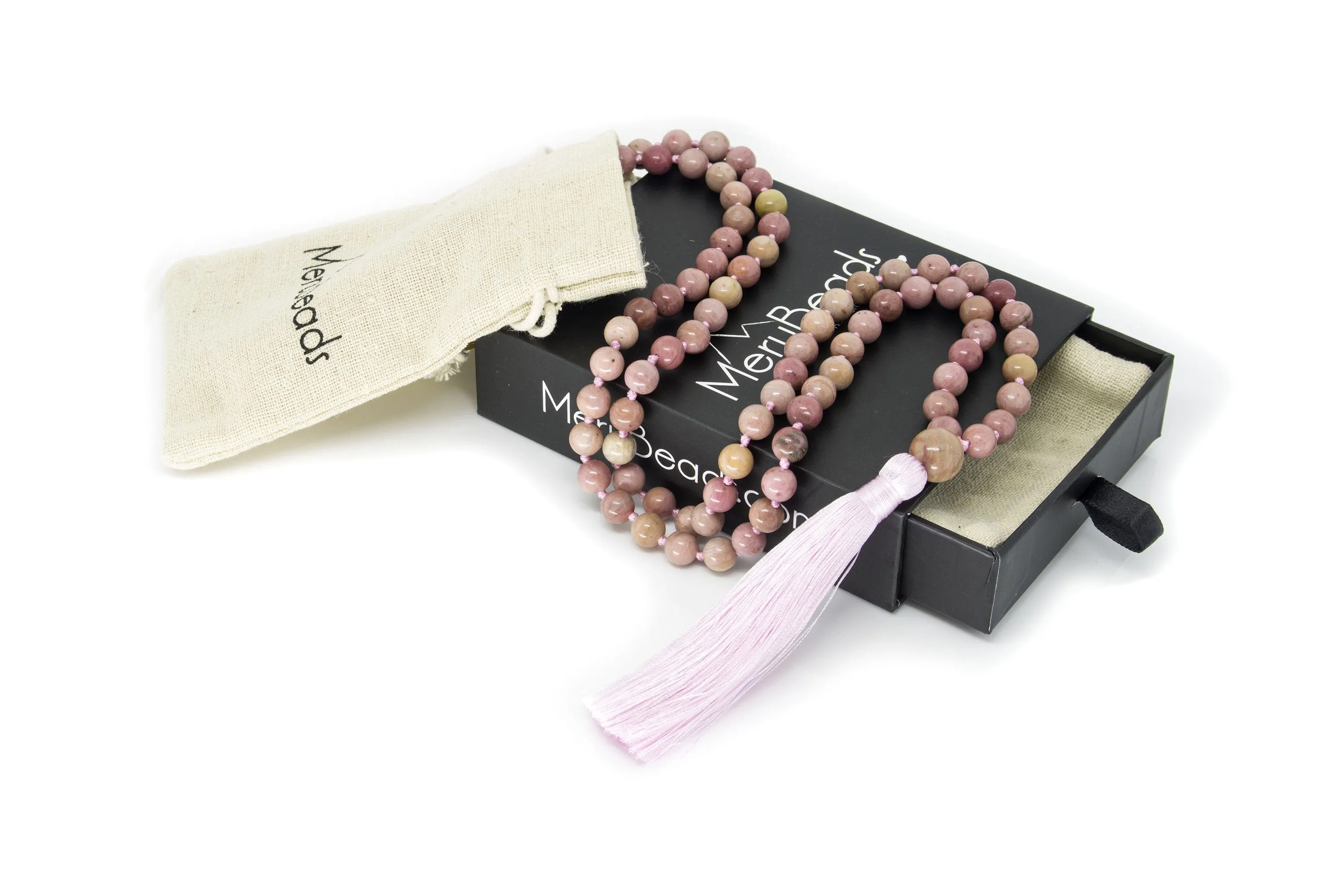 Rhodonite Mala Beads Necklace - Gemstone Guru