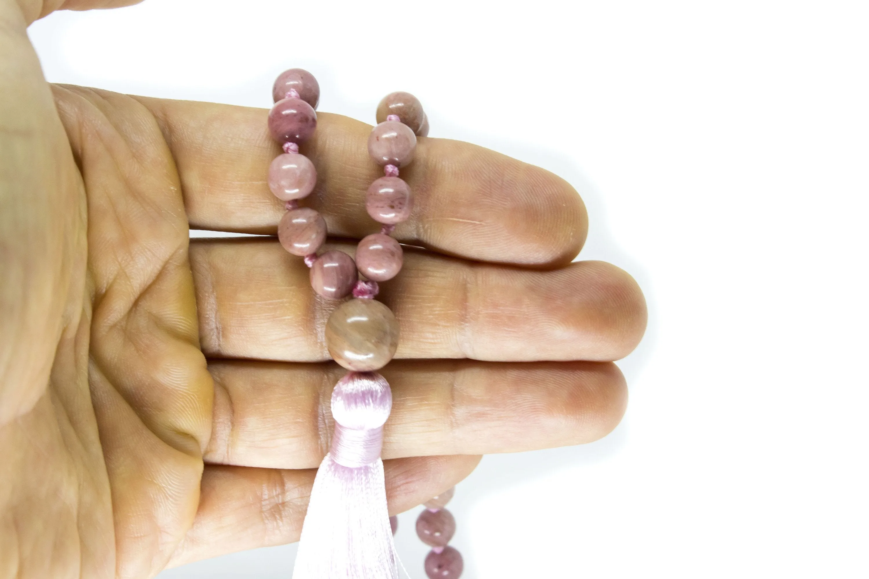 Rhodonite Mala Beads Necklace - Gemstone Guru