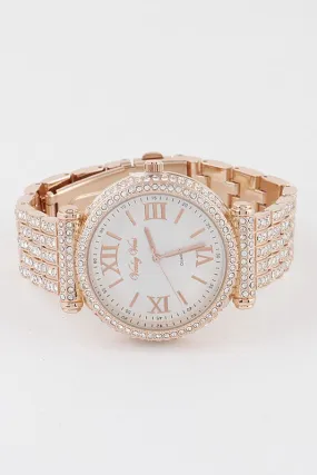 Rose Gold Jeweled Quartz Chain Watch
