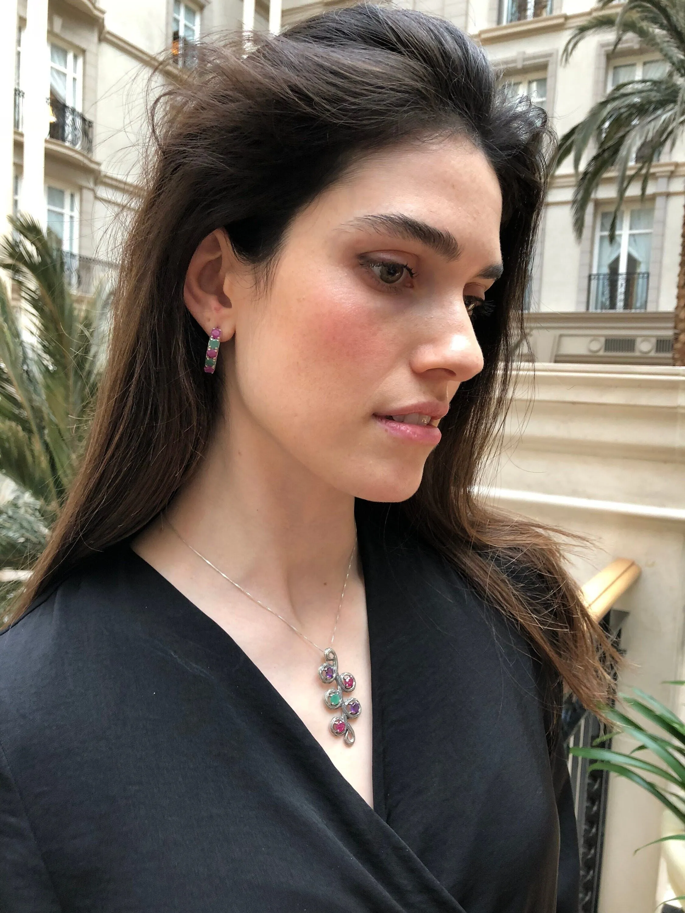 Ruby Leaf Necklace - Red Statement Necklace - Long Branch Pendant
