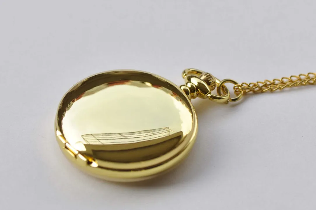 Shiny Gold Round Blank Pocket Watch Necklace Set of 1 A1821