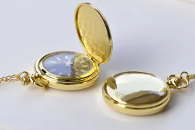 Shiny Gold Round Blank Pocket Watch Necklace Set of 1 A1821
