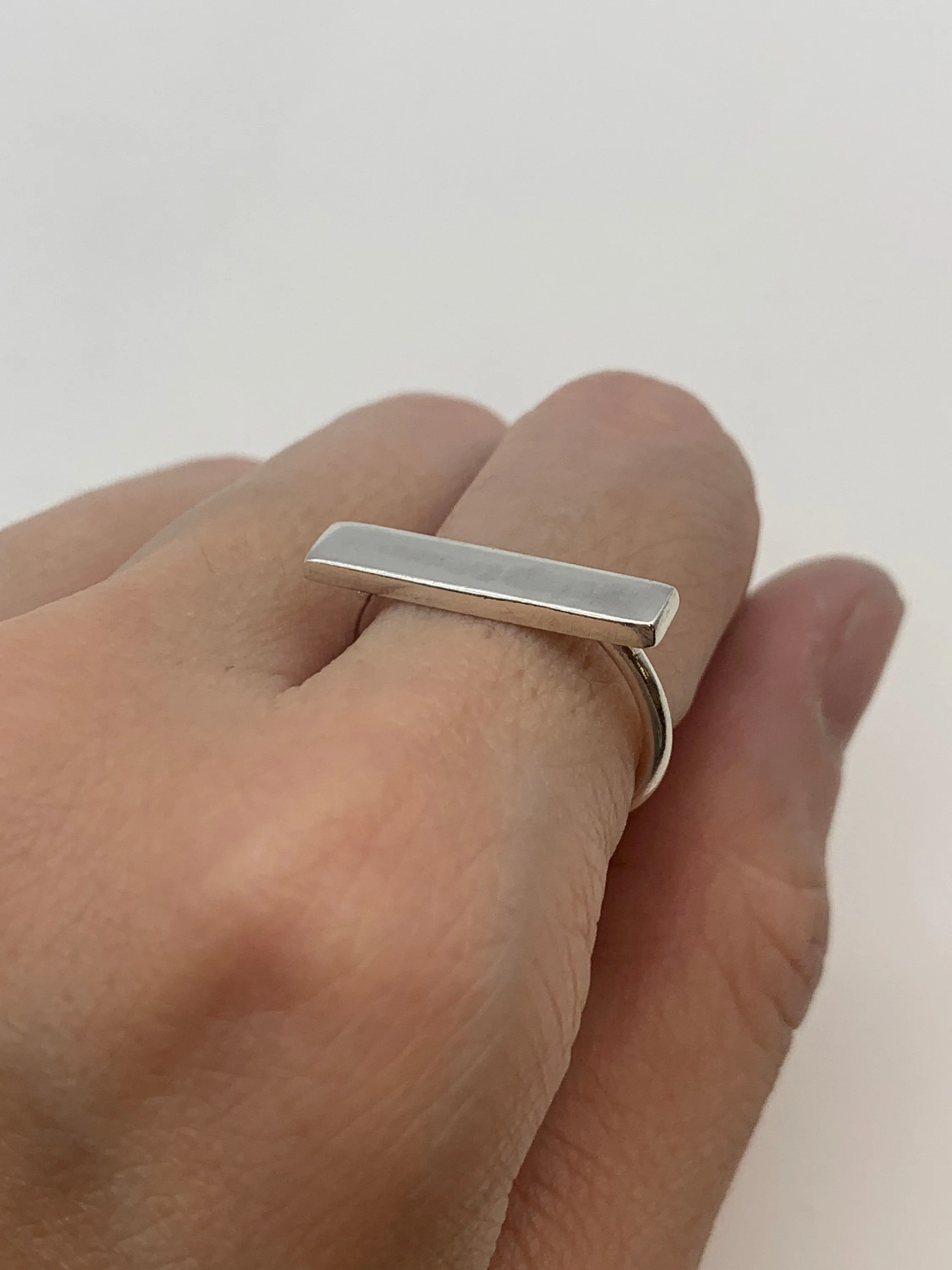 Silver Bar Ring - Minimalist Bar Ring - Rectangle Signet Band