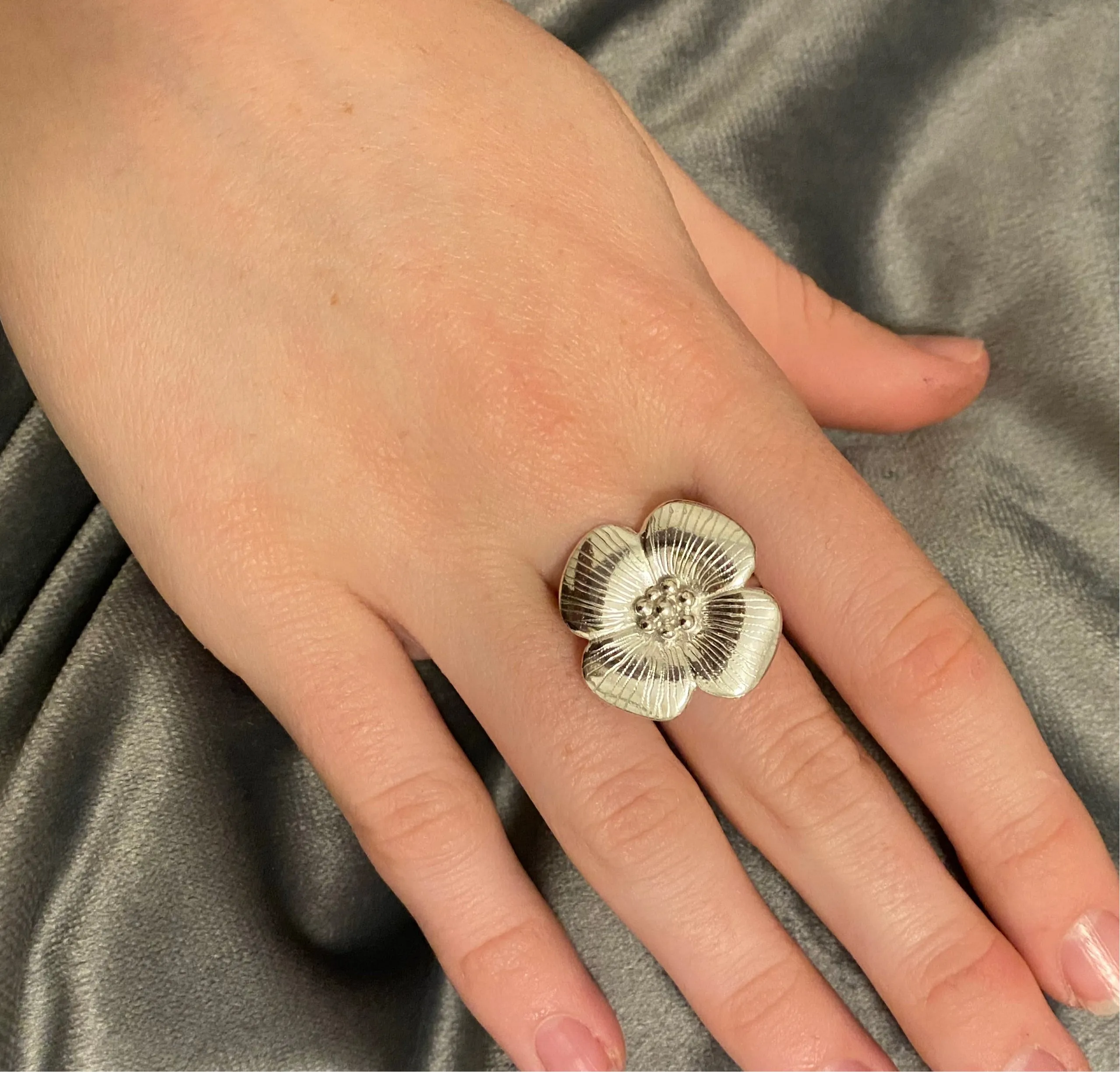 Silver Four Petal Flower Ring