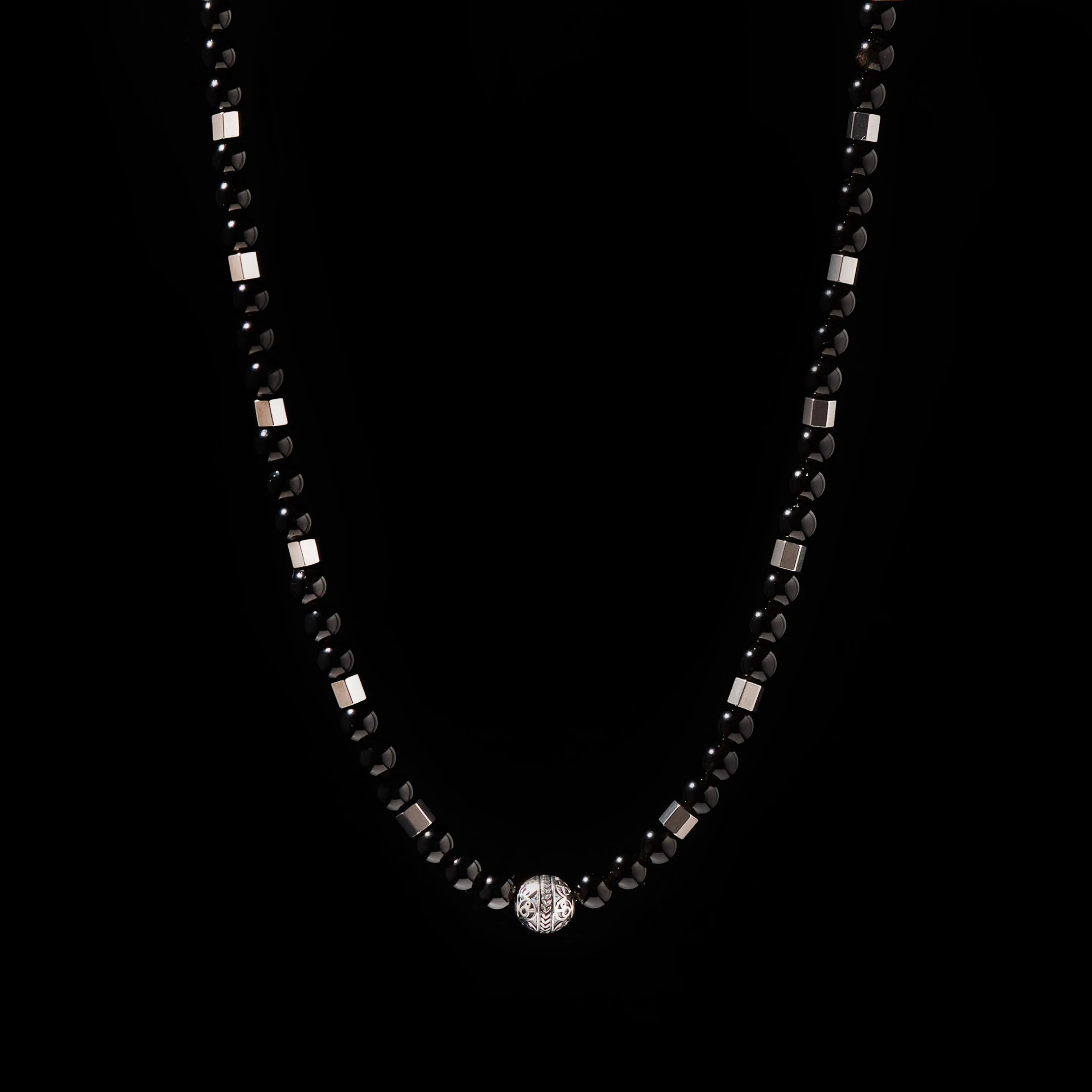 Silver Obsidian Beaded Necklace
