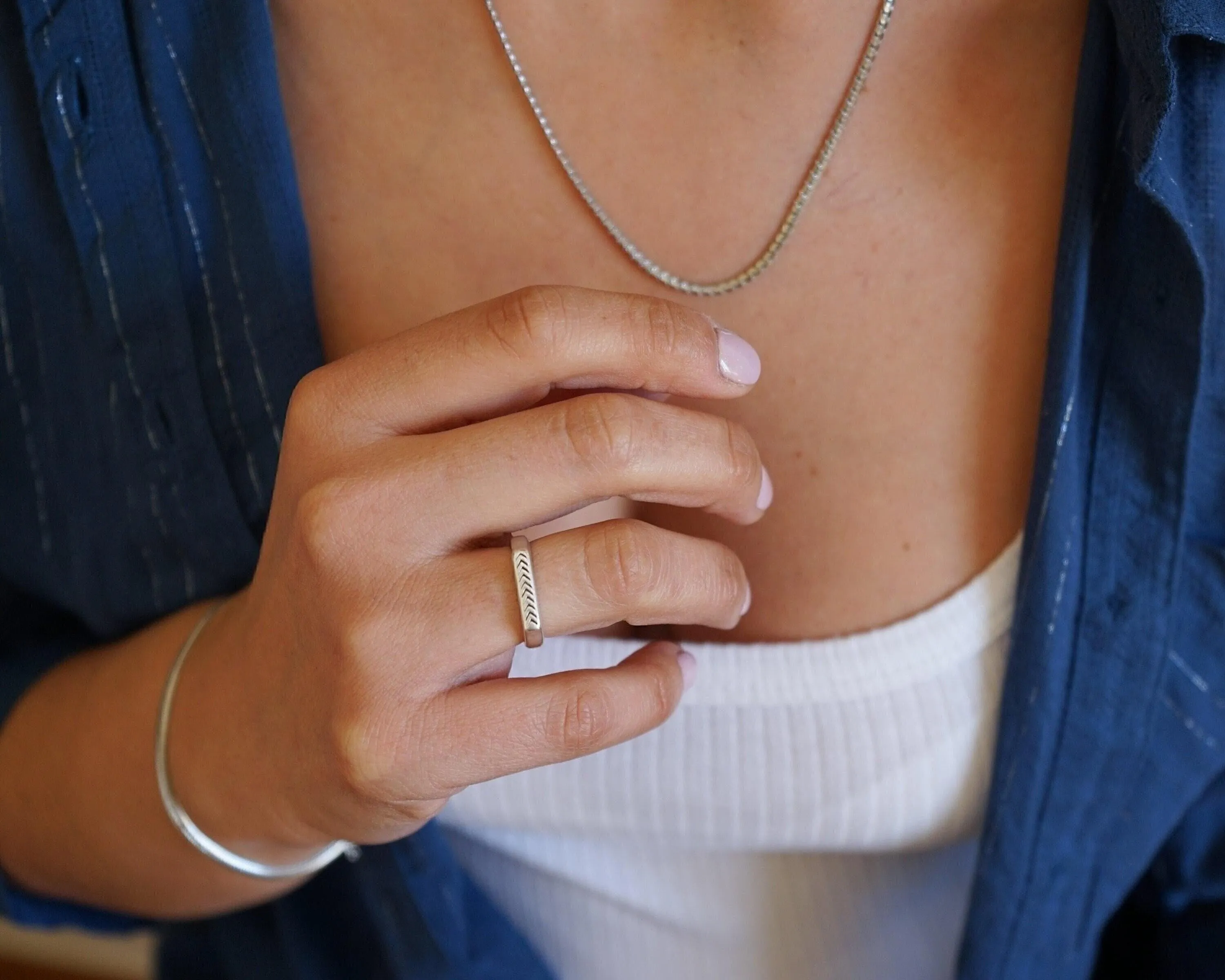Silver Rectangular Arrows Ring