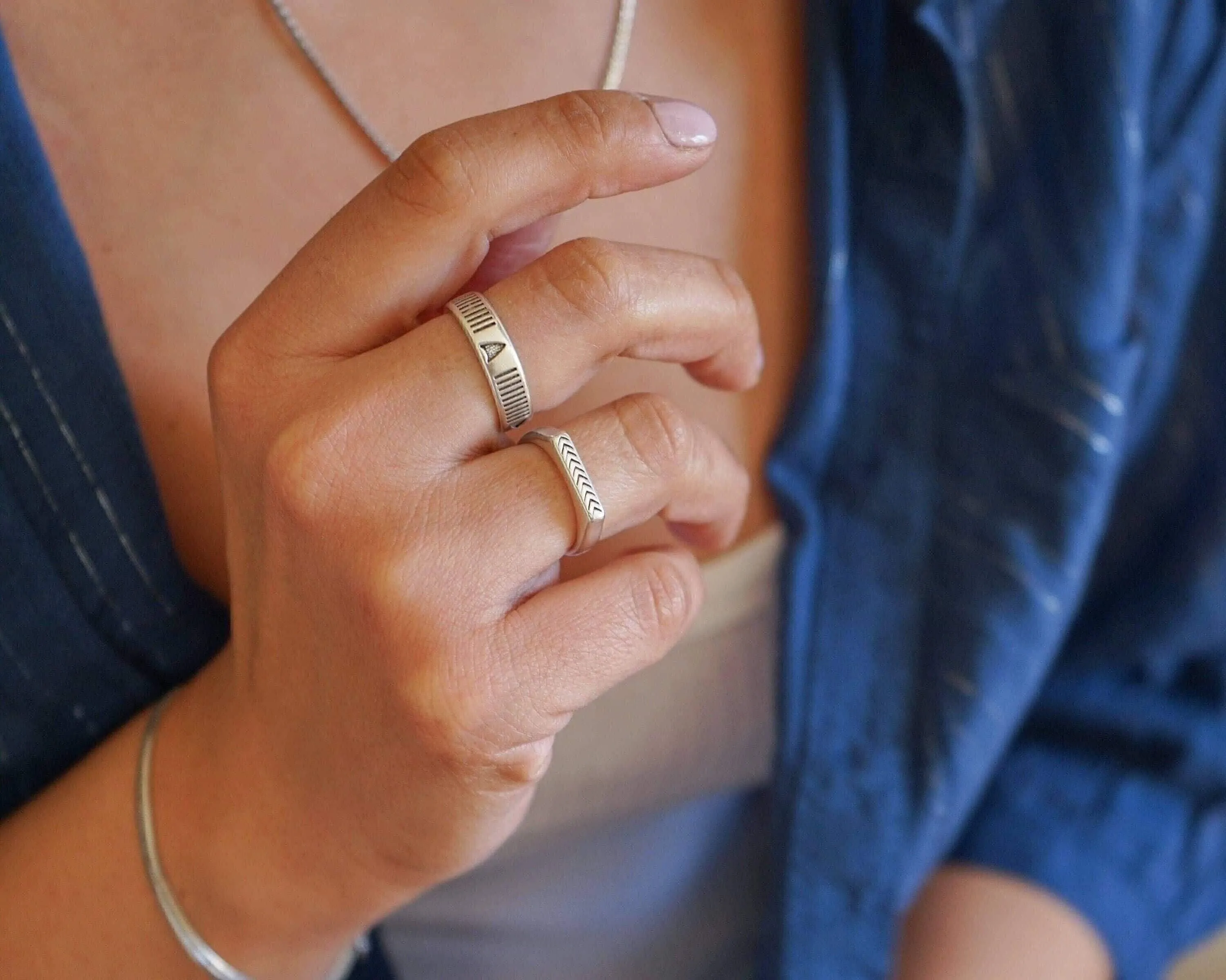 Silver Rectangular Arrows Ring