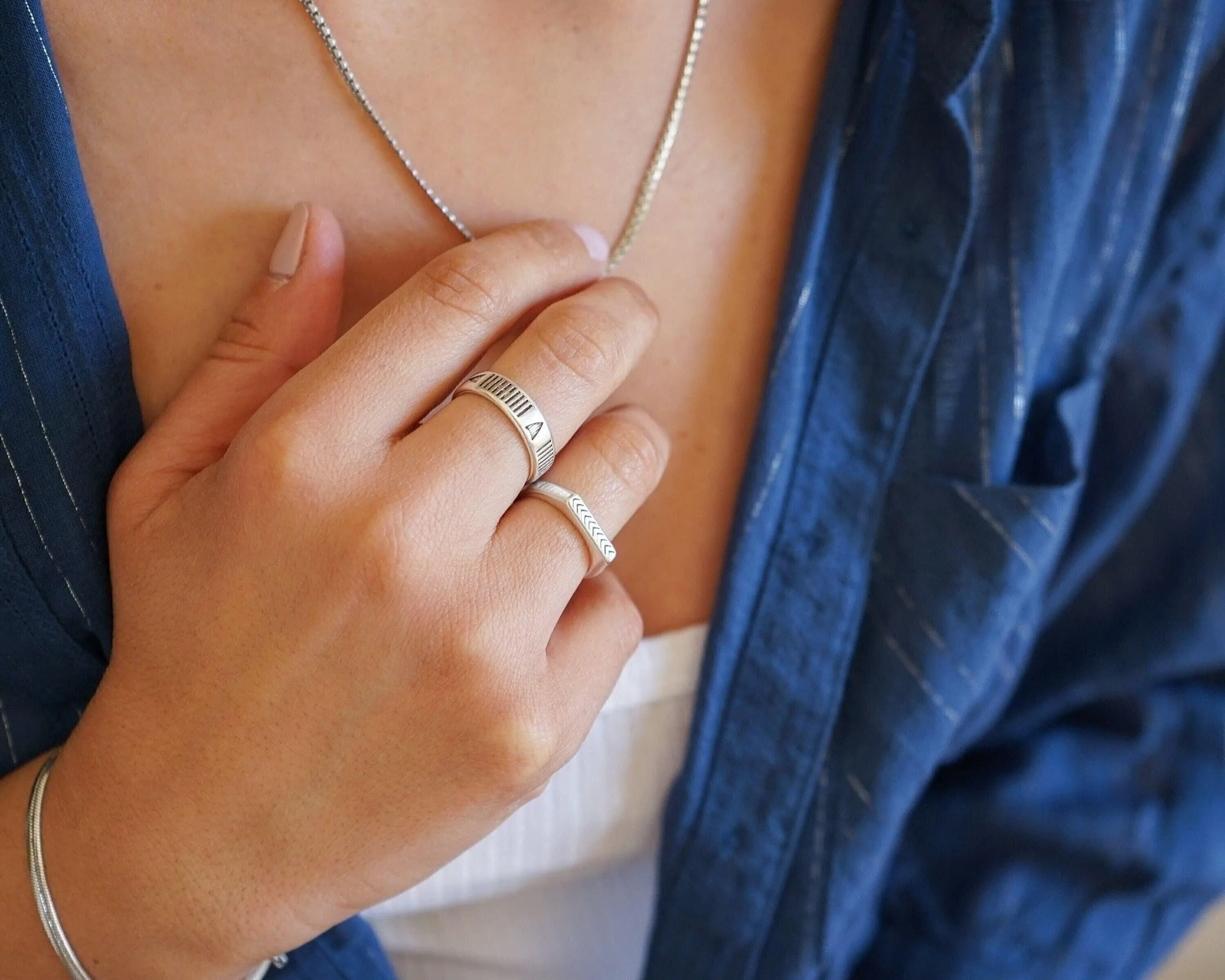Silver Rectangular Arrows Ring