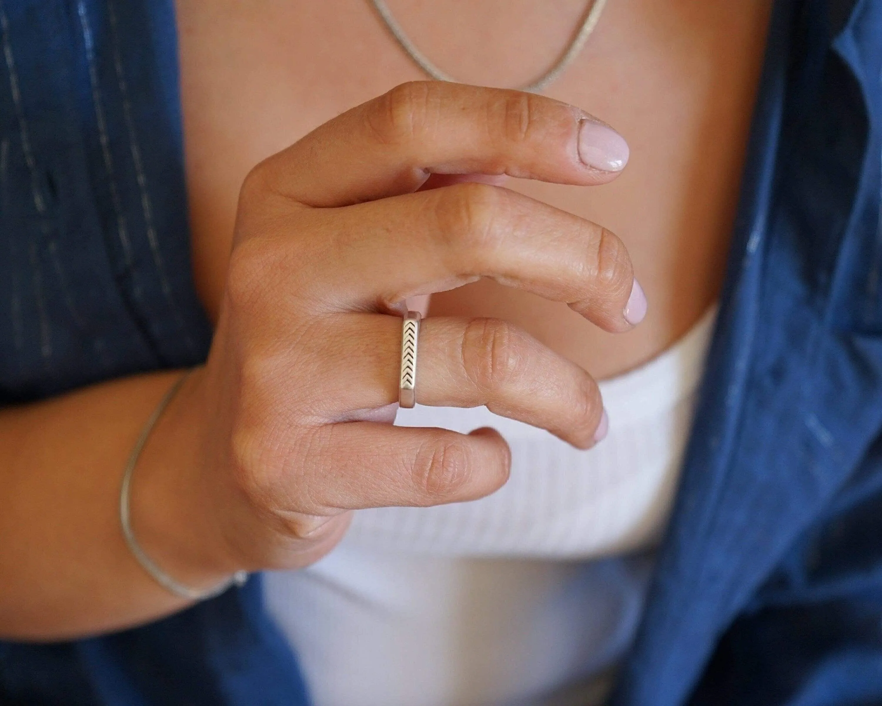 Silver Rectangular Arrows Ring