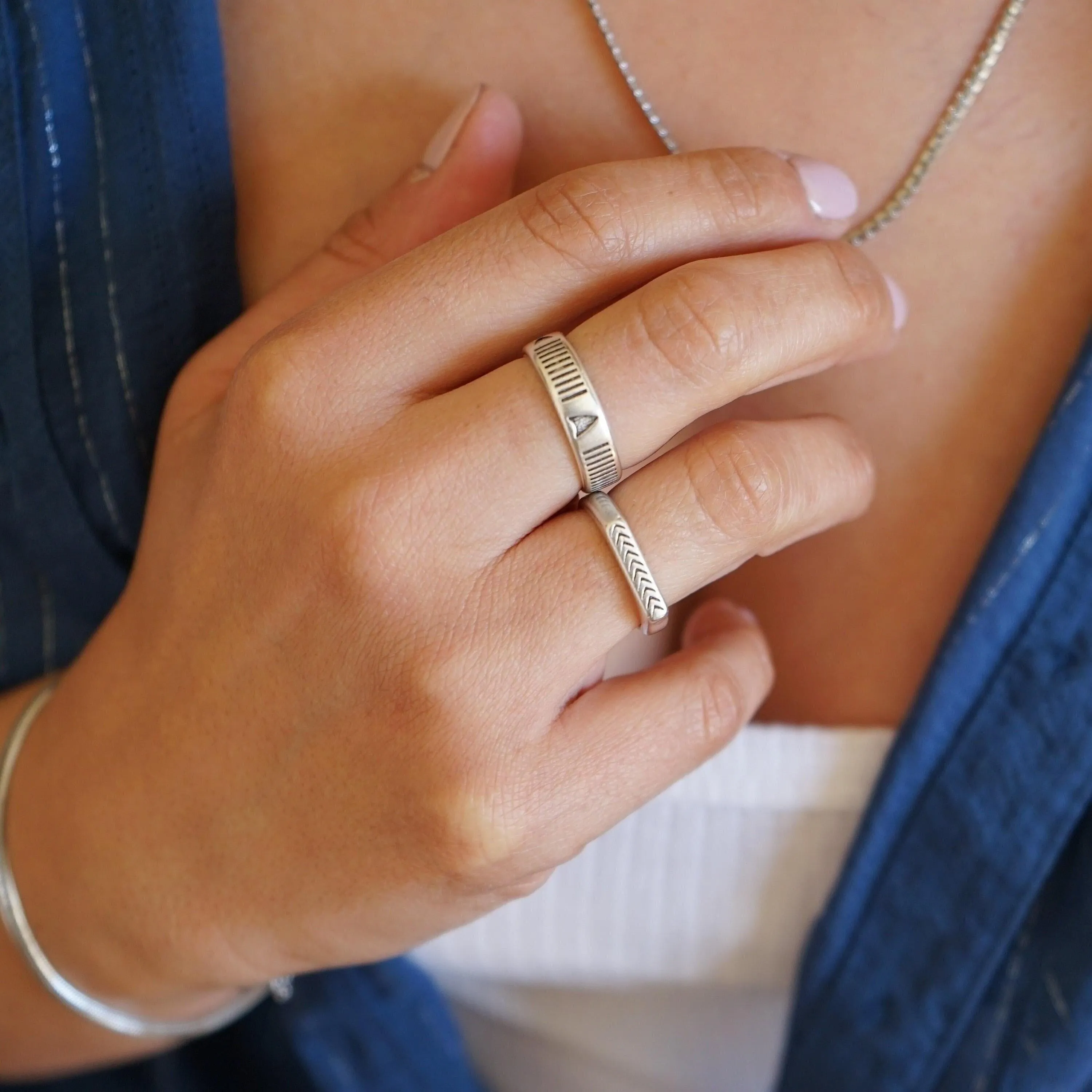 Silver Rectangular Arrows Ring