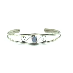 Sterling Silver & Opal Cuff Bracelet Iridescent Stone
