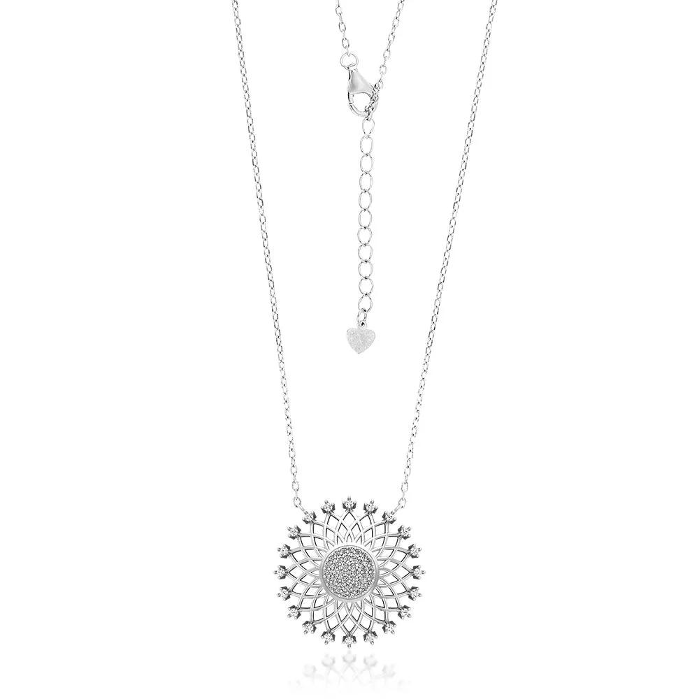 Sterling Silver Cubic Zirconia Flower Pendant on 42 3cm Chain