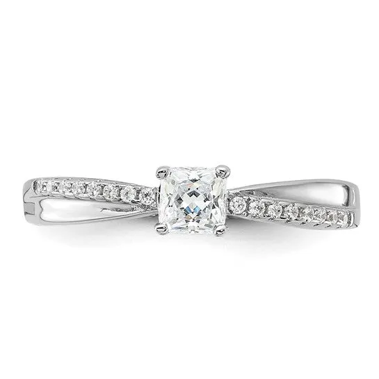 Sterling Silver CZ Princess Square Criss Cross Ring
