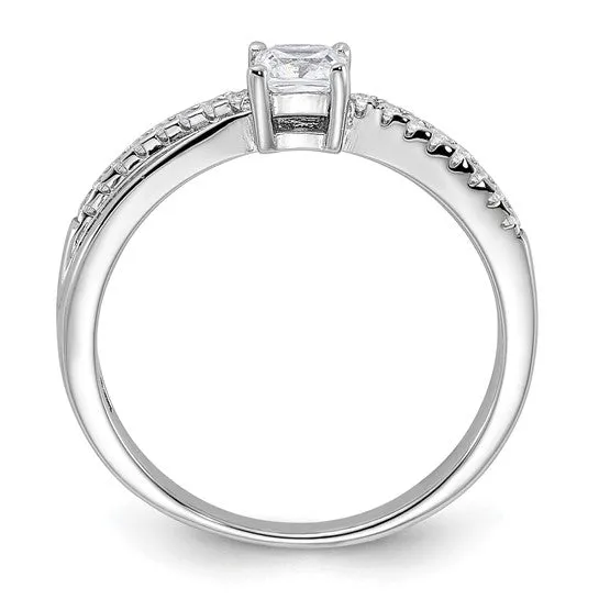 Sterling Silver CZ Princess Square Criss Cross Ring