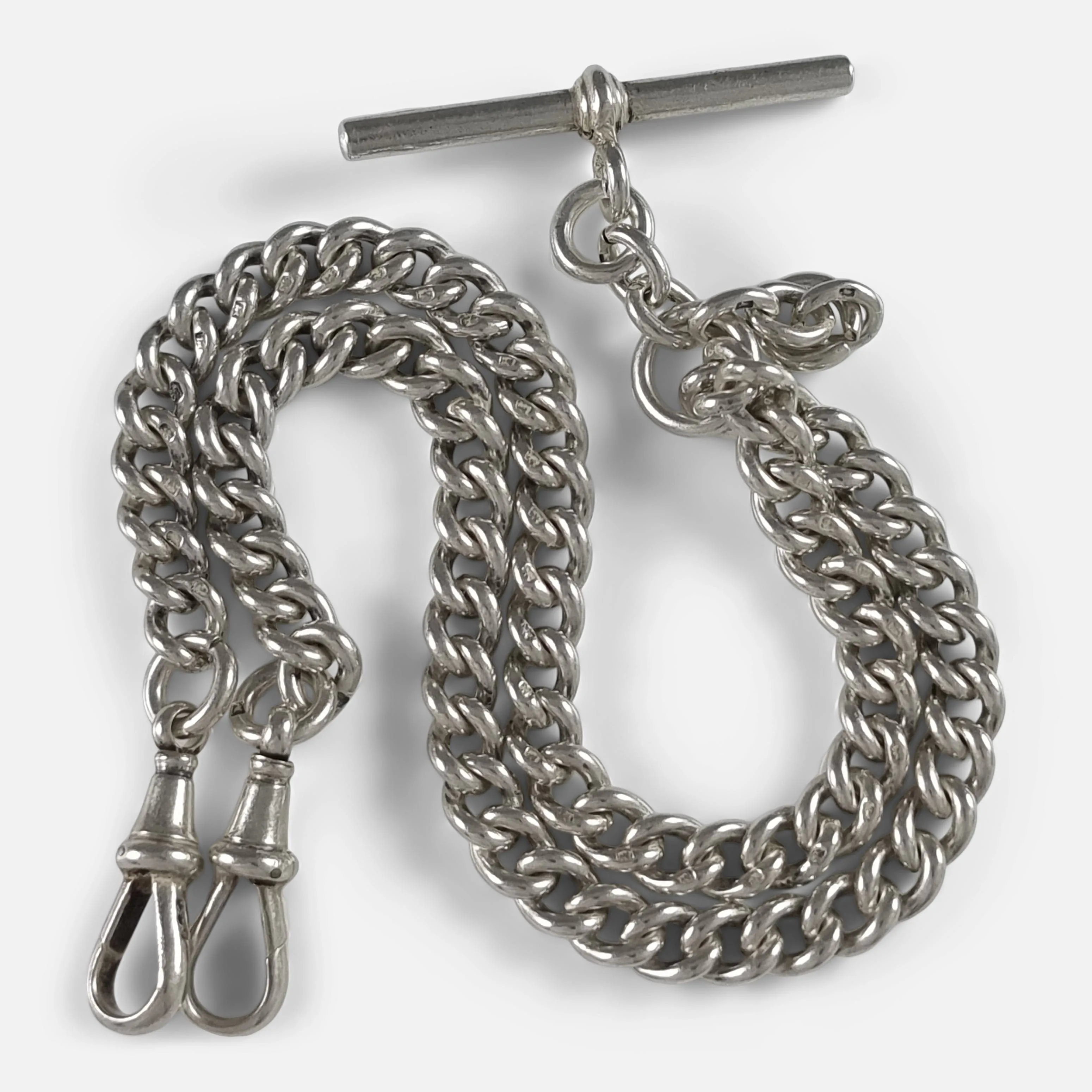 Sterling Silver Double Albert Watch Chain - 47.3g