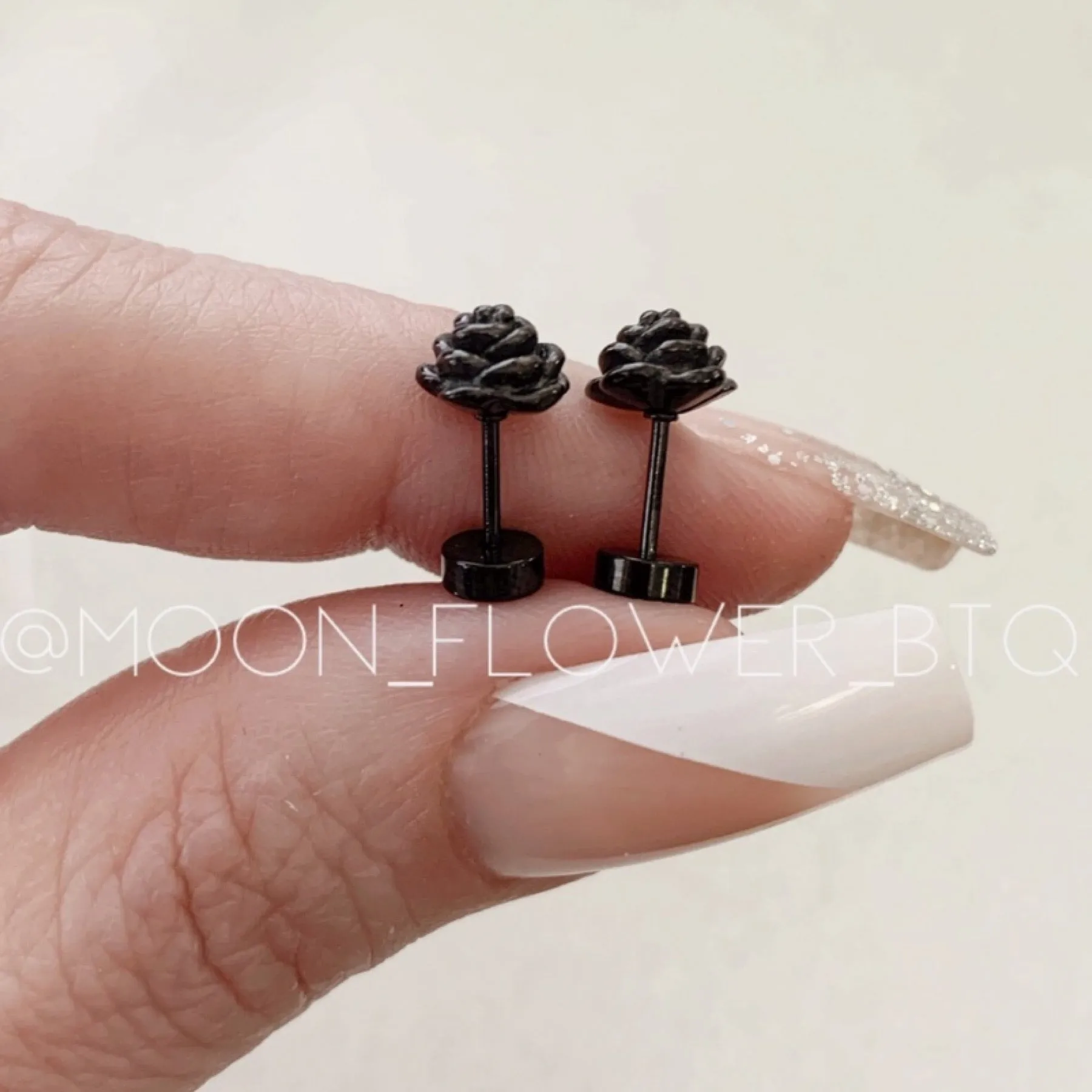 Tiny Black Rose Bud Earrings