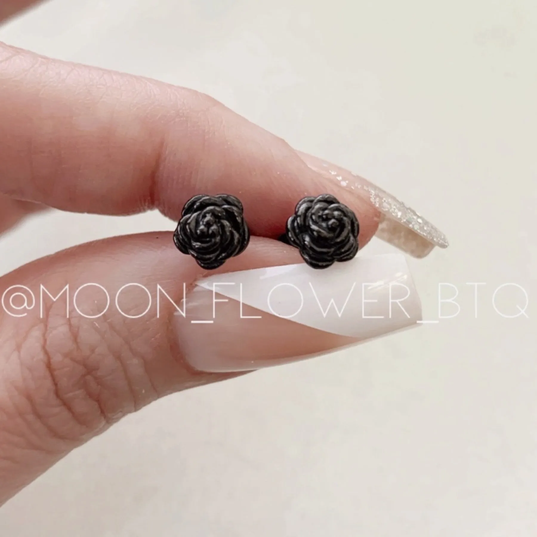 Tiny Black Rose Bud Earrings