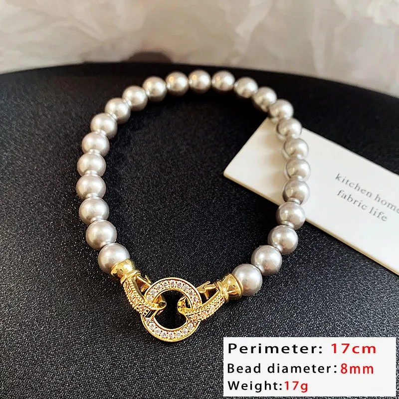 VAIGE Elegant Pearl Beaded Necklace with Zircon Round Buckle - Classic Fashion Pendant Jewelry for Special Occasions